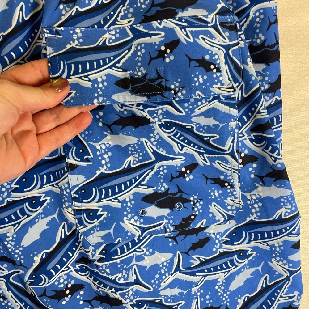 Vineyard Vines Chappy Swim Trunks 3XB Blue Fishing Print 7” NWT